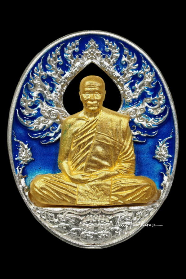 เหรียญ​ หลวงปู่บัวเกตุ รุ่น บารมีปทุมสิโร เนื้อ​เงิน ลงยาฟ้าหน้า-หลัง no.2